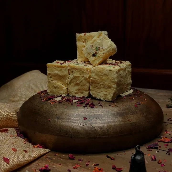 Soan Papdi — Flaky, melt-in-the-mouth cubes.
