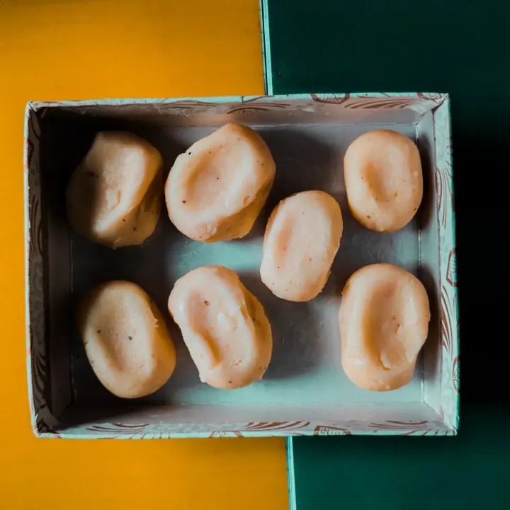 Nolen Gur Sandesh — Sandesh made with winter date-palm jaggery.