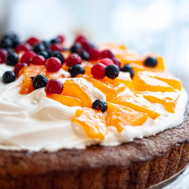 Fresh Fruit Cake — Cream cake loaded with seasonal fruit.