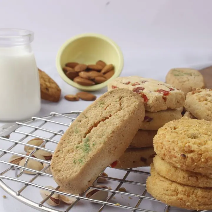Badam Pista Cookies — Nankhatai-style cookies with almond and pistachio.